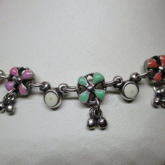 Vintage PHILIPPE AUDIBERT PARIS Enamel Silver Tone Metal Floral Dangle Beaded - Picture 5 of 14